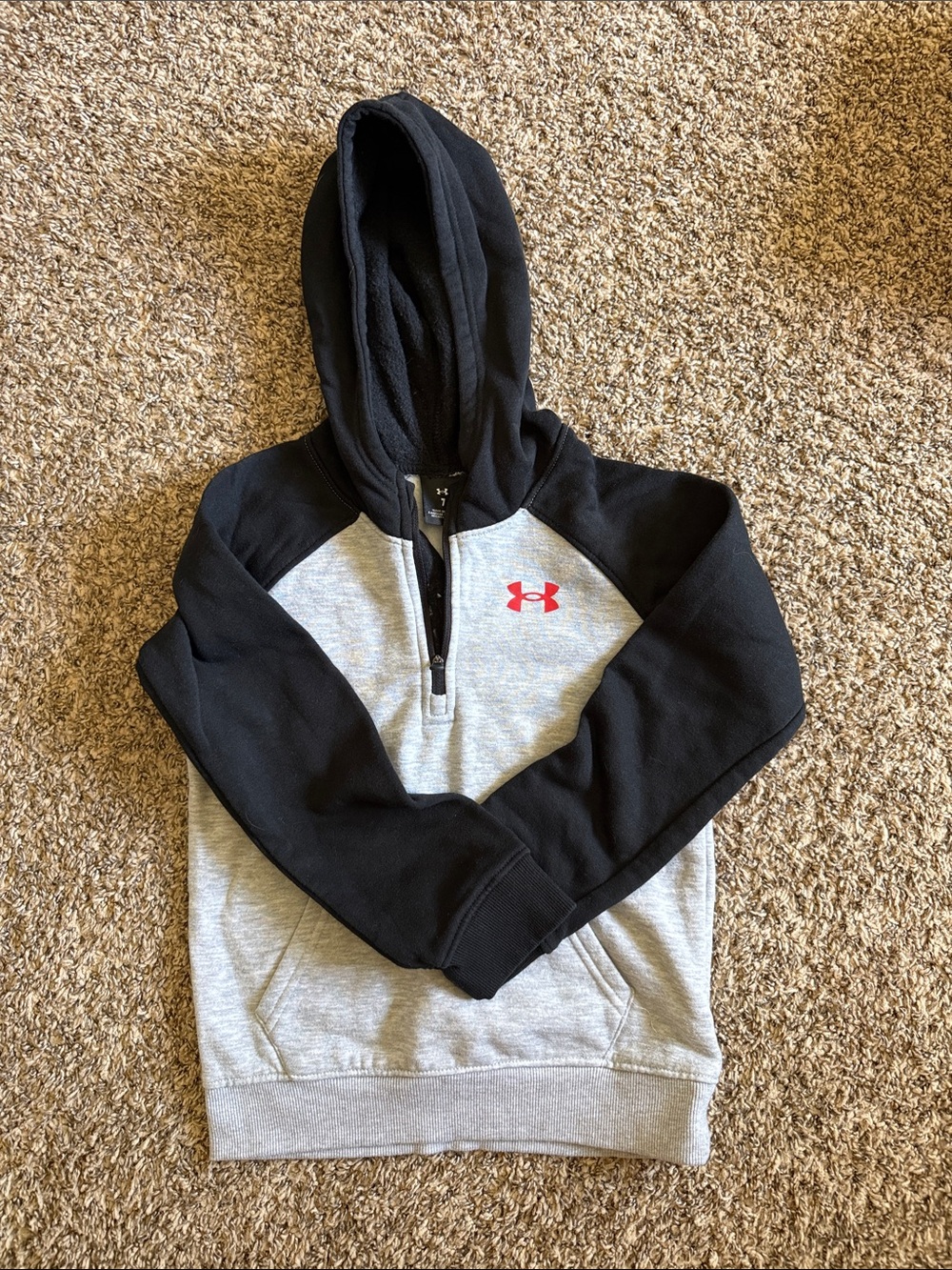 Under Armour Black & Gray Half-Zip Hoodie with Red Logo Accent